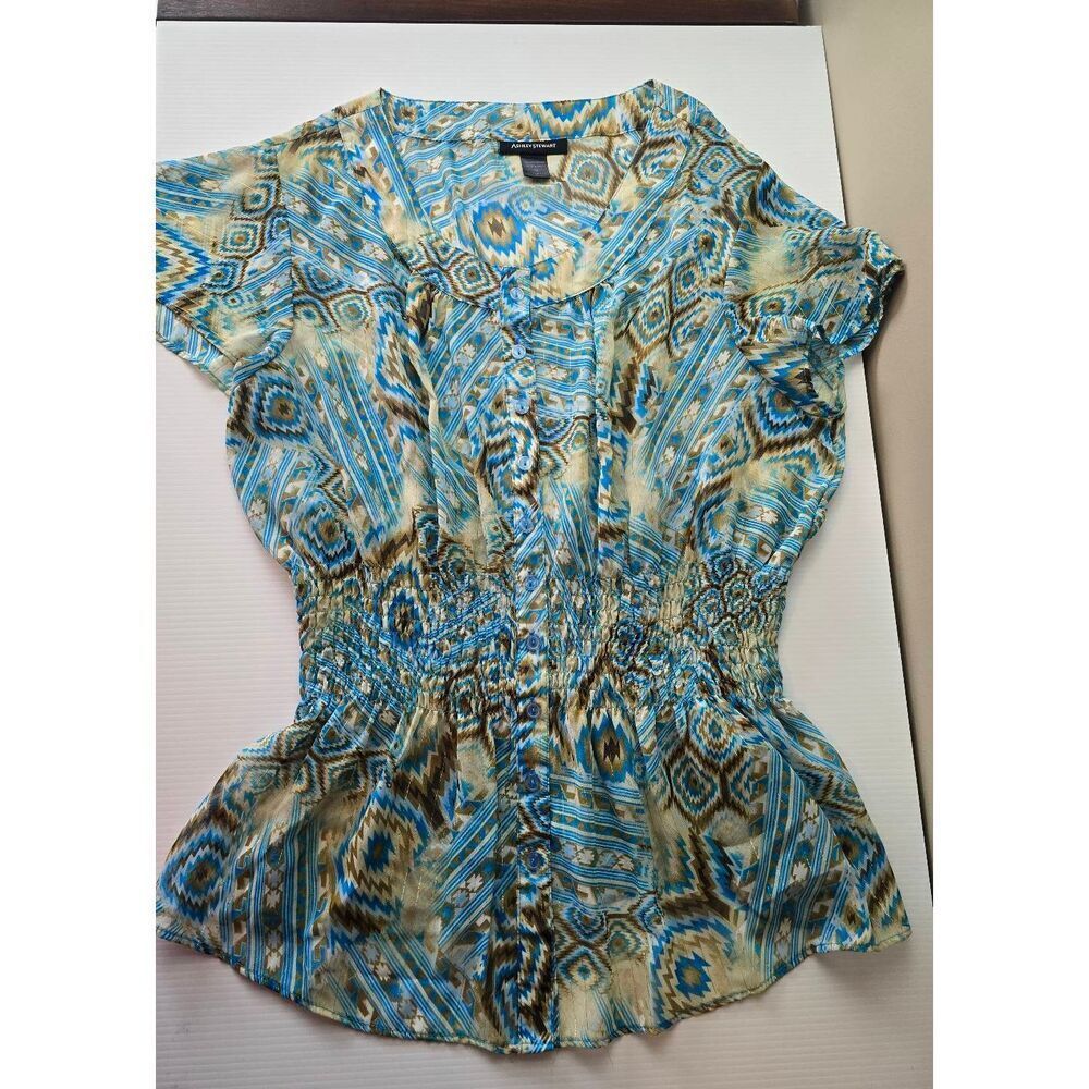 Ashley Stewart Top Sz 18 Turquoise/Tan Aztec